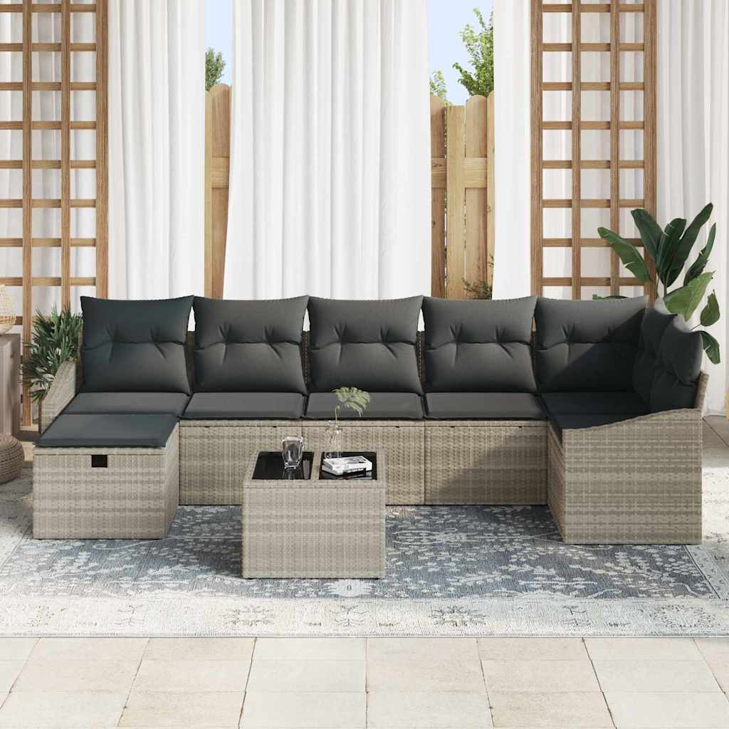 Garten-Sofa-Set 8 pcs Hellgrau 55 x 62 x 69 cm Poly Rattan